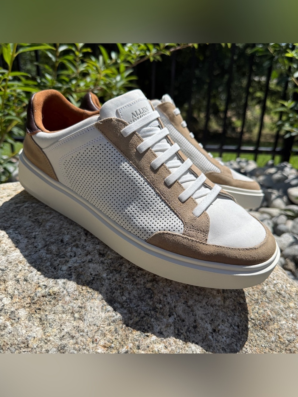 Allen Edmonds Oliver Leather Suede Sneakers White Tan Brown Men’s Size 11 EEE